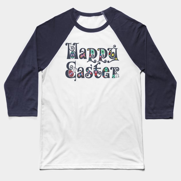 Elegant Vintage Decorative Happy Easter Typography Baseball T-Shirt by Jasmine Anderson